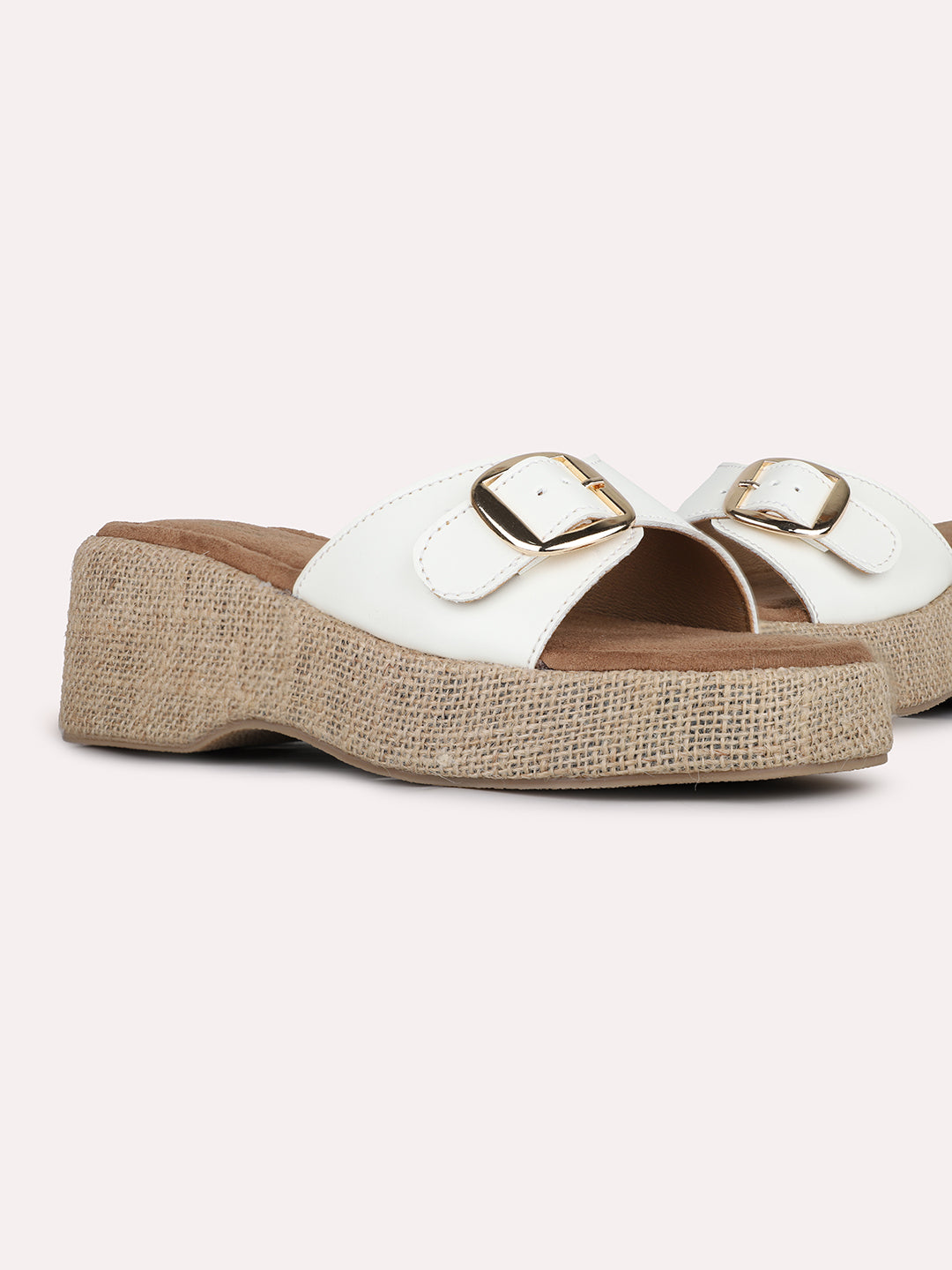 Womens White Party Wear Solid Round Toe Wedges Heel Sandals