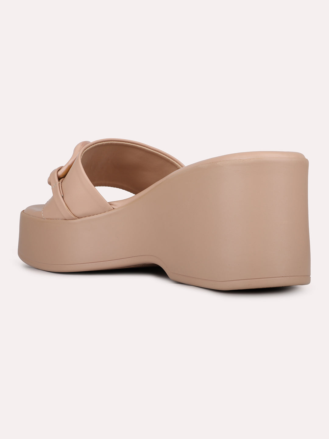 Womens Peach Solid Round Toe Party Wear Wedge Heel Sandals