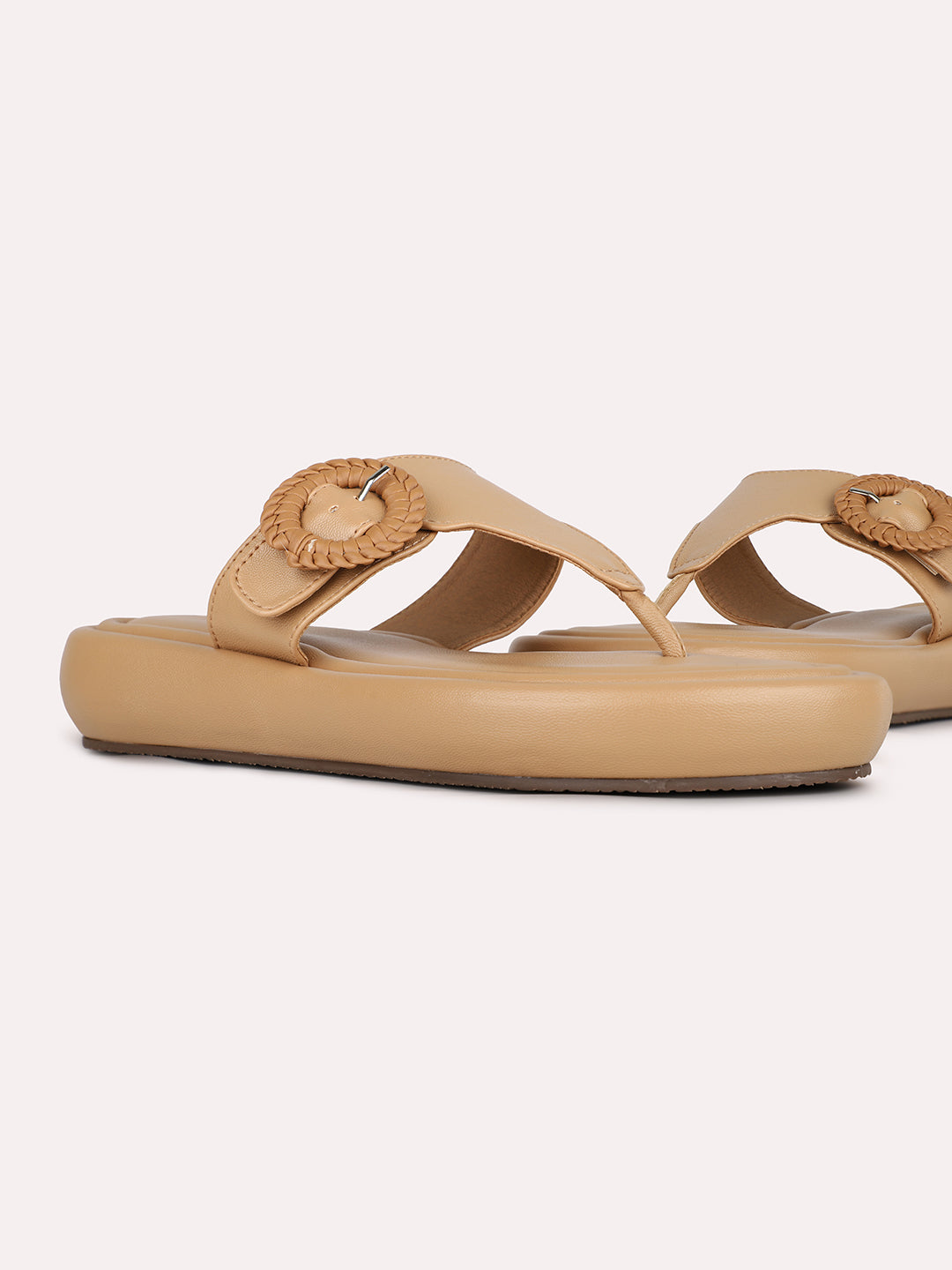 Womens Beige Casual Solid Round Toe Sandals