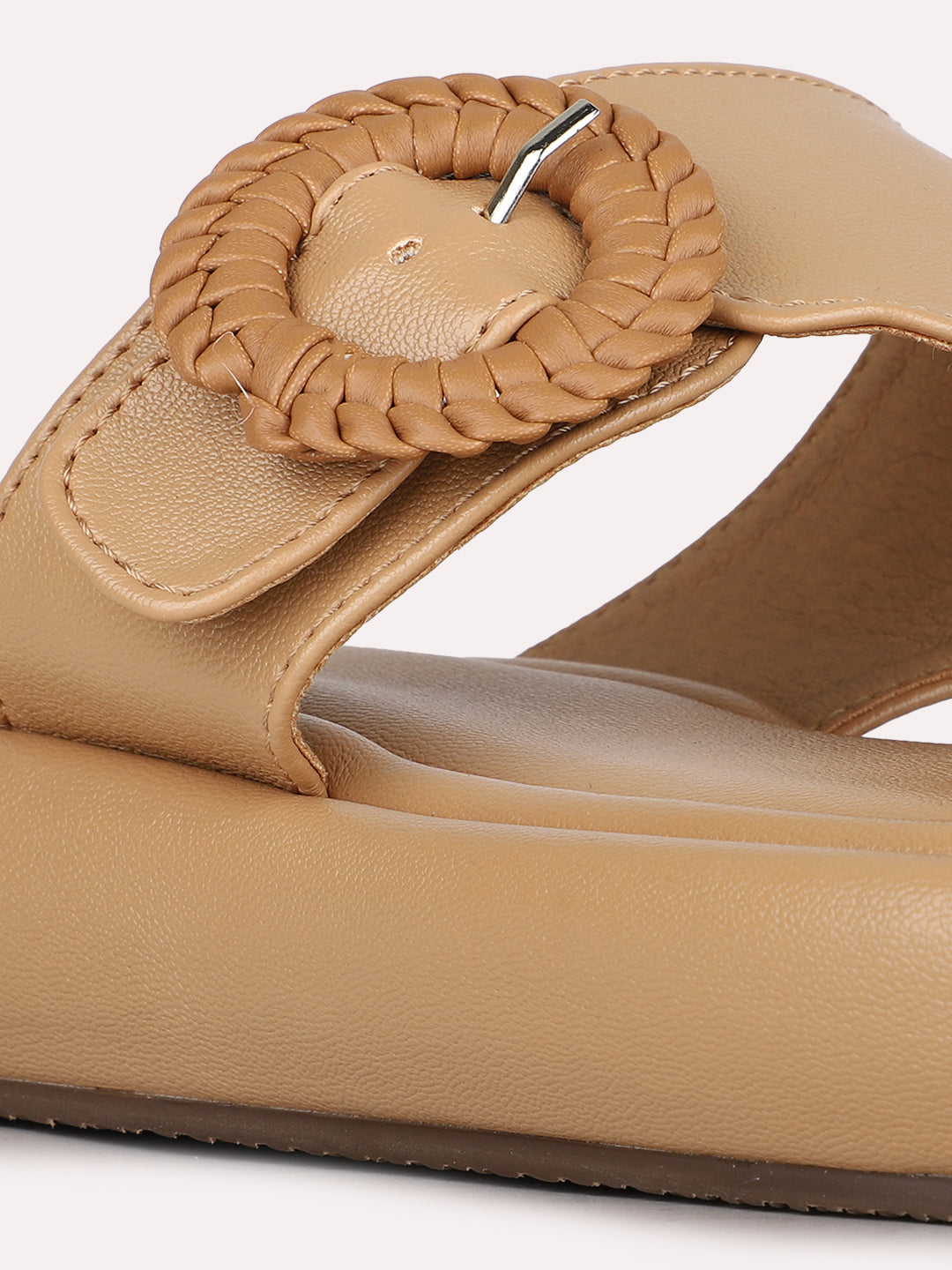 Womens Beige Casual Solid Round Toe Sandals