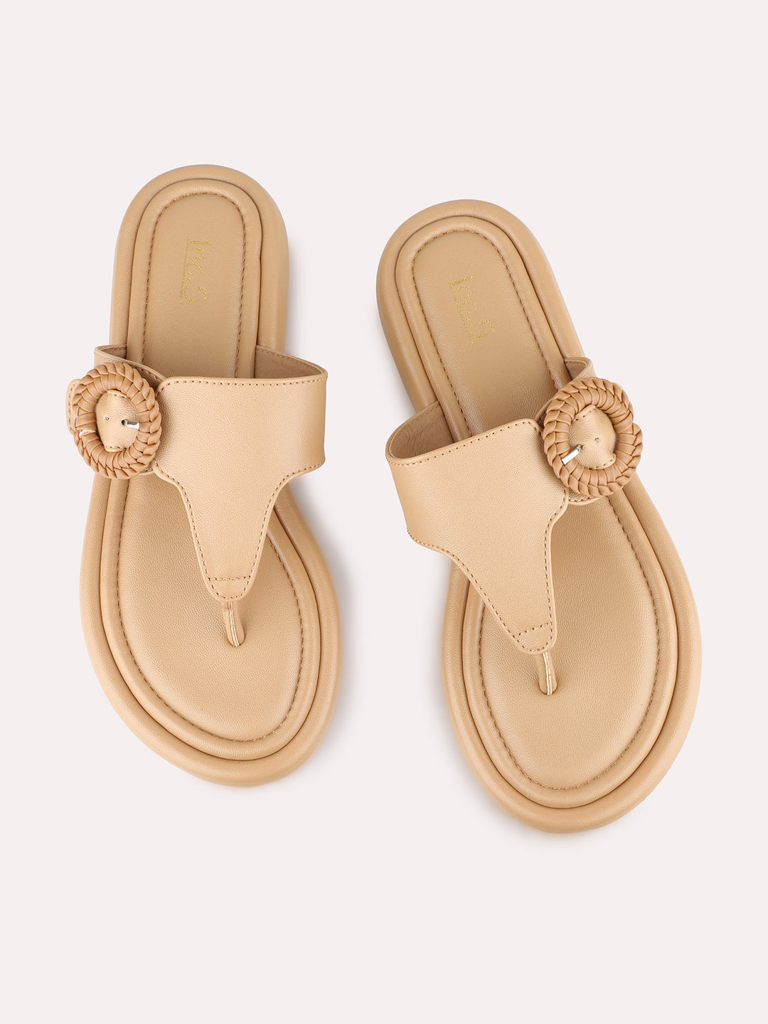 Womens Beige Casual Solid Round Toe Sandals