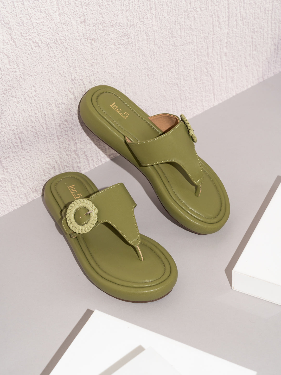 Womens Green Casual Solid Round Toe Sandals