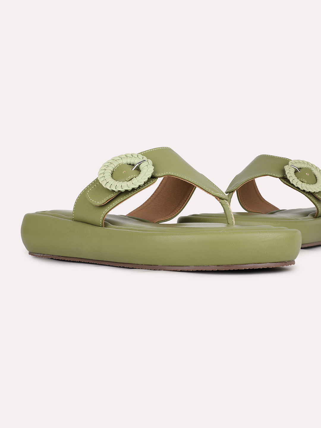 Womens Green Casual Solid Round Toe Sandals