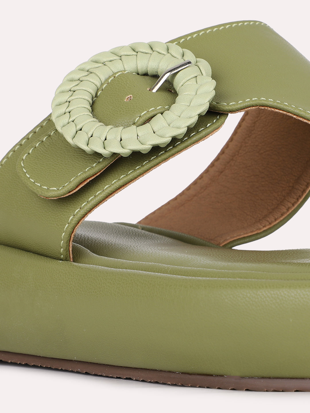 Womens Green Casual Solid Round Toe Sandals