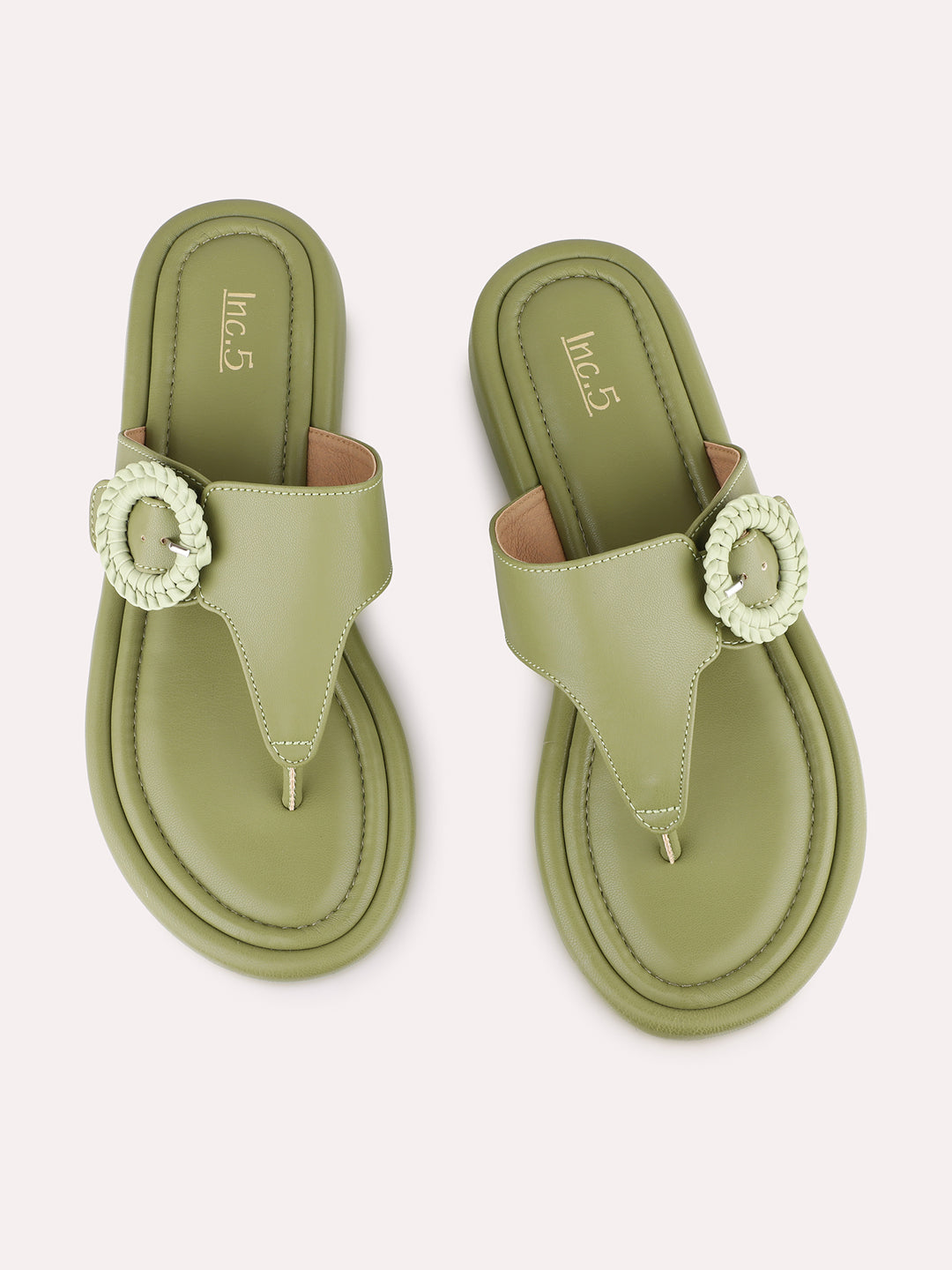 Womens Green Casual Solid Round Toe Sandals