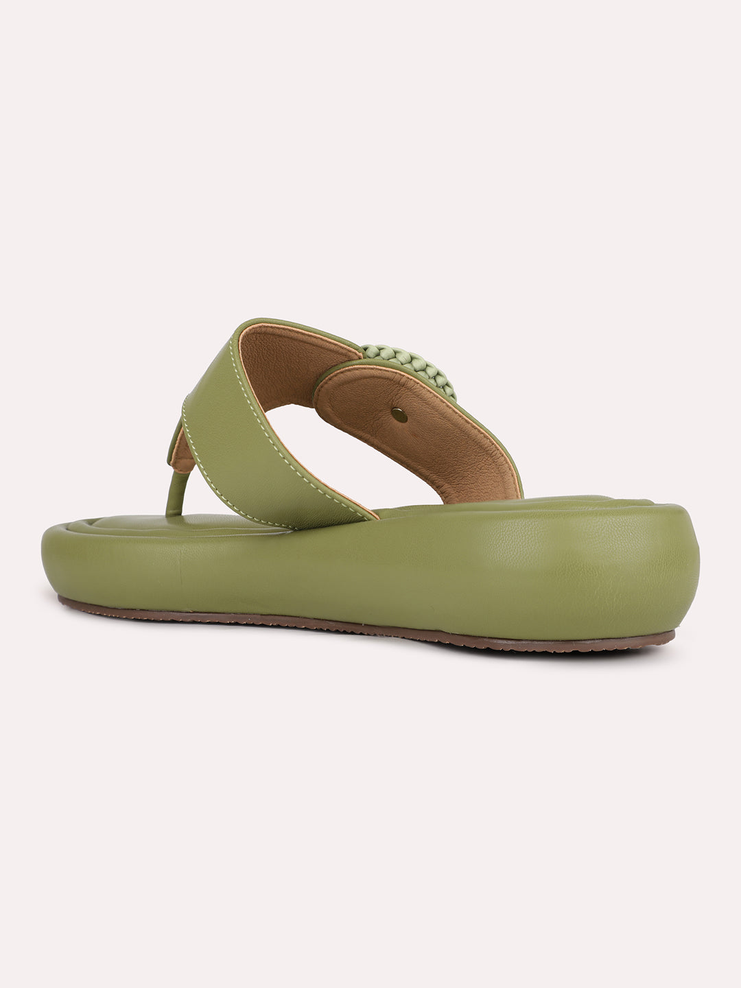 Womens Green Casual Solid Round Toe Sandals