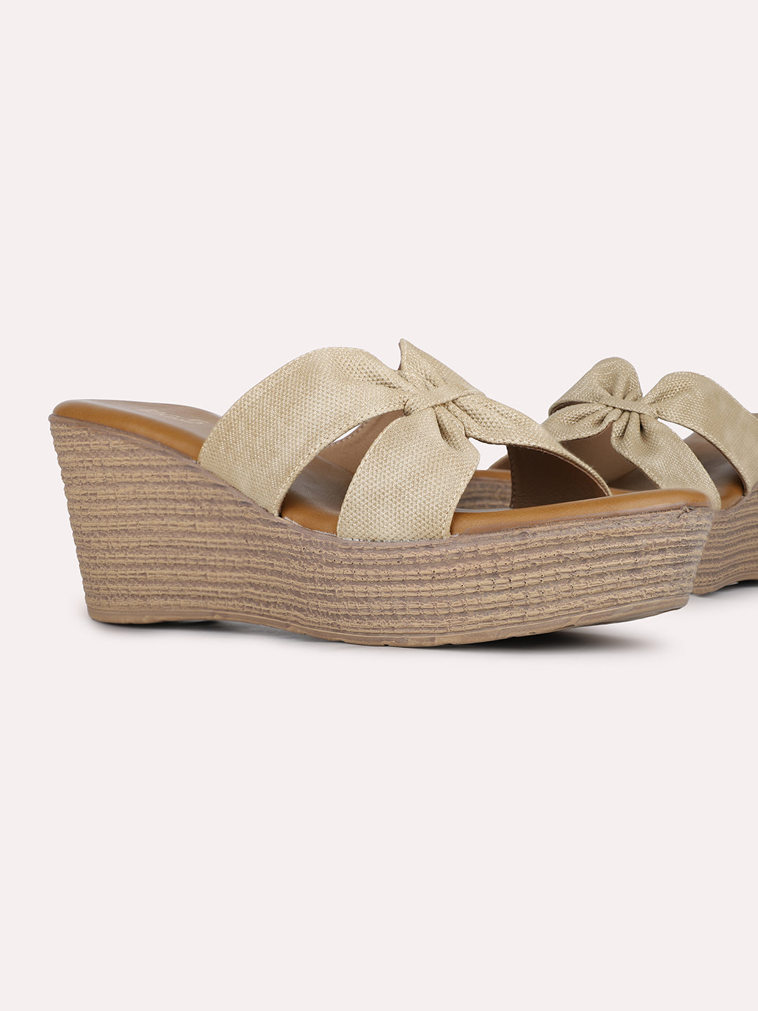 Womens Beige Party Wear Solid Round Toe Wedges Heel Sandals