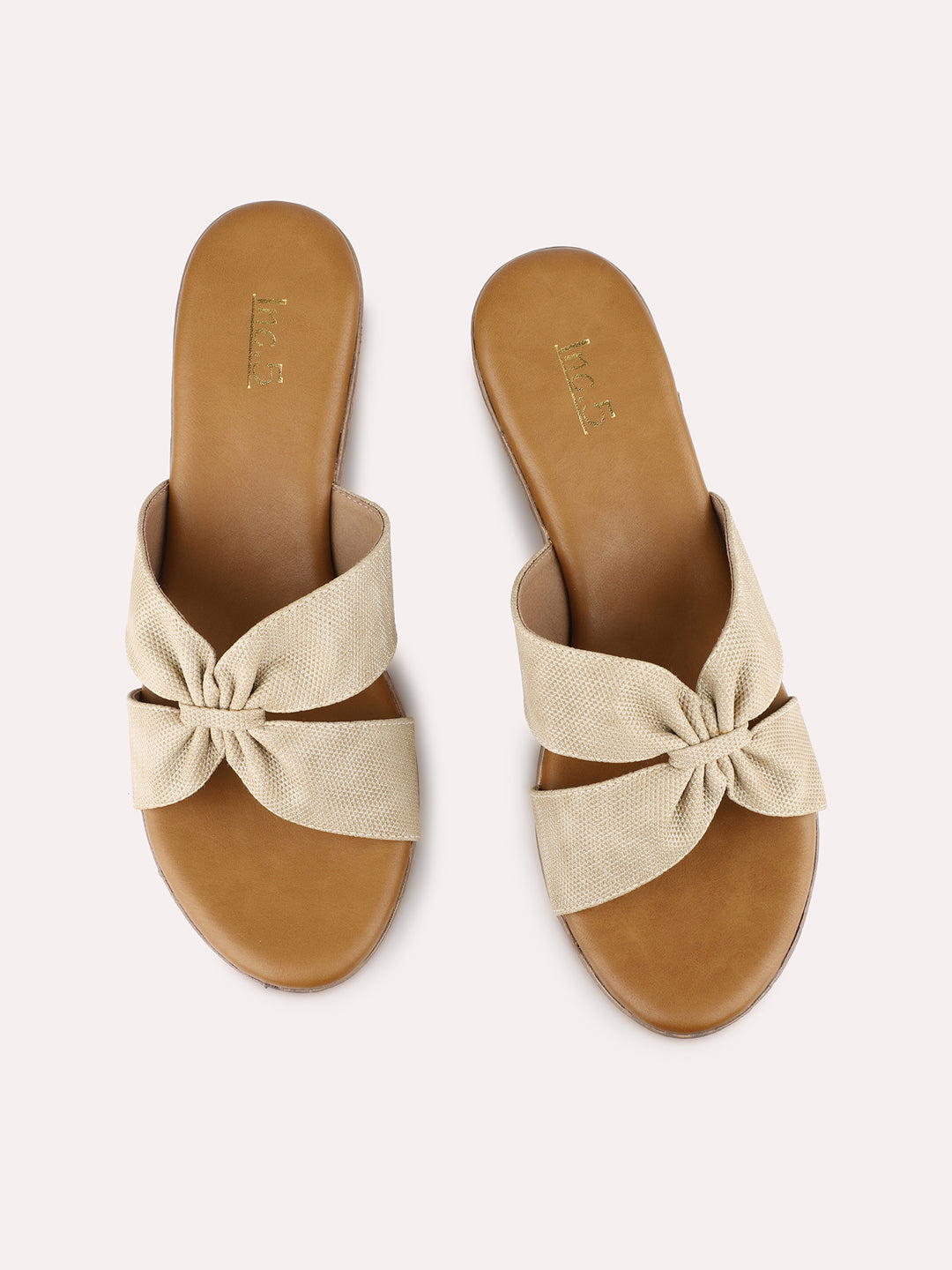 Womens Beige Party Wear Solid Round Toe Wedges Heel Sandals