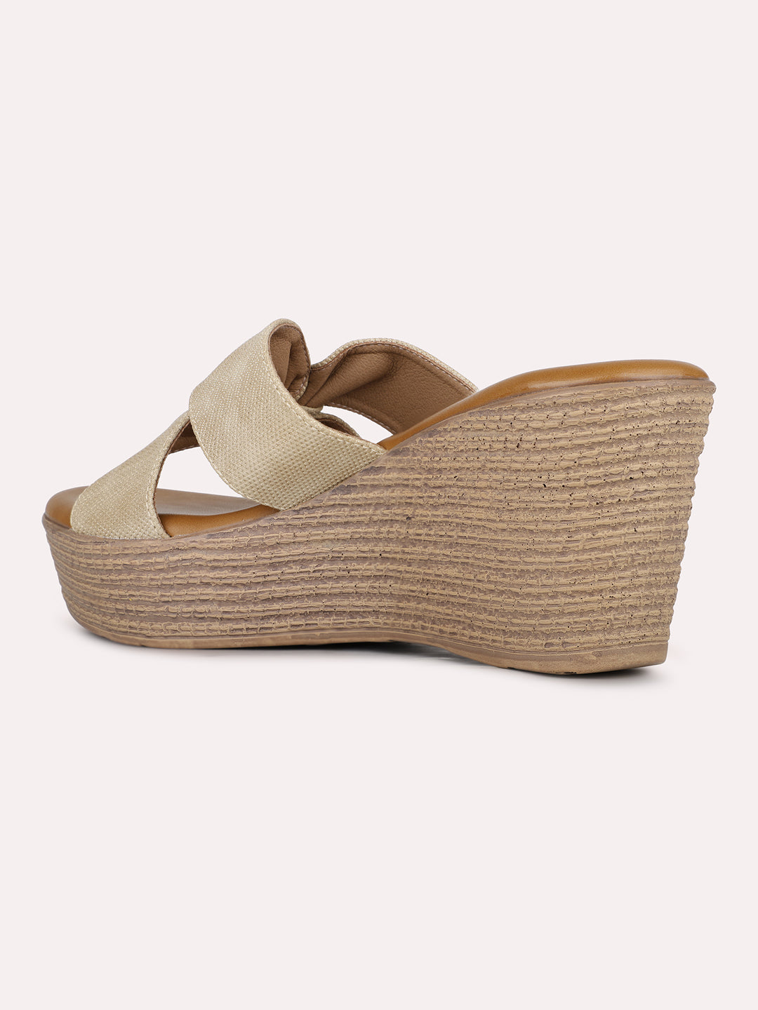 Womens Beige Party Wear Solid Round Toe Wedges Heel Sandals