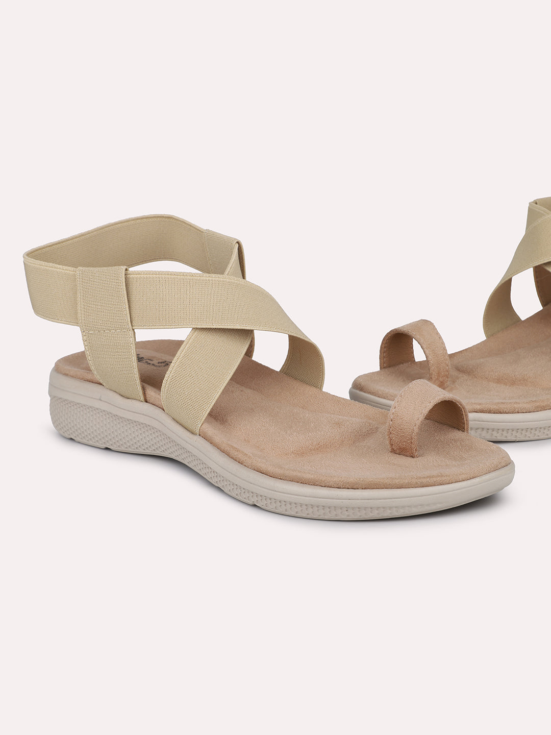 Womens Beige Solid Round Toe Casual Sandals