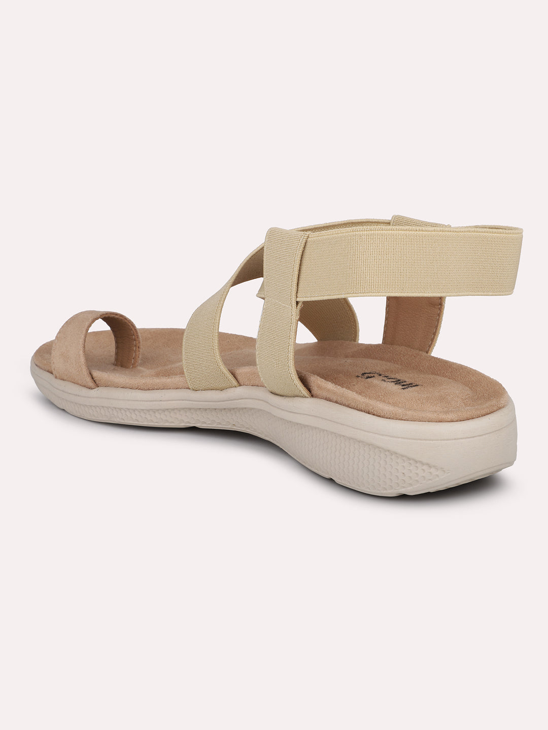 Womens Beige Solid Round Toe Casual Sandals