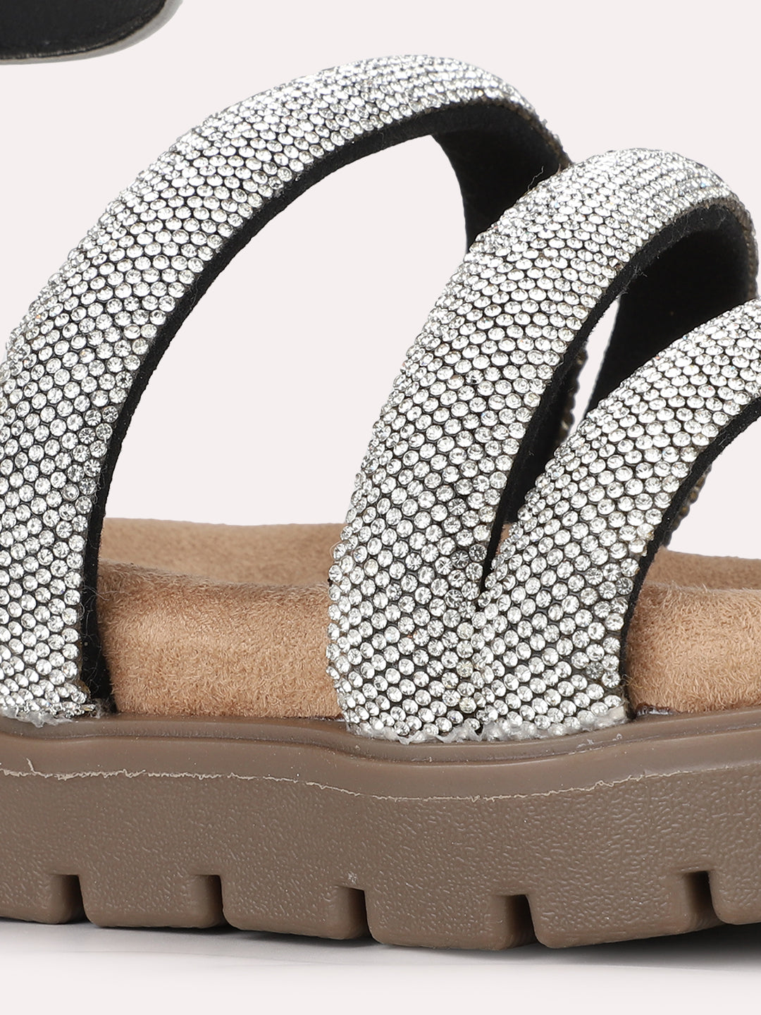 Womens Silver Casual Striped Round Toe Sandals