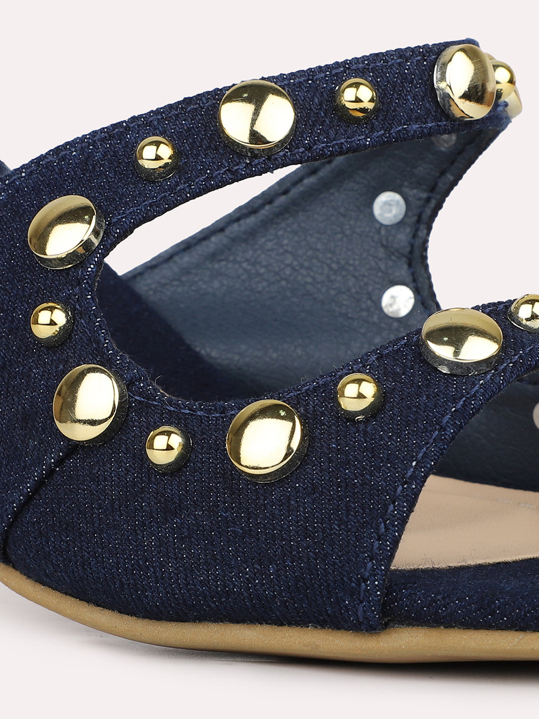 Womens Navy Embellished Square Toe Party Wear Block Heel Sandals