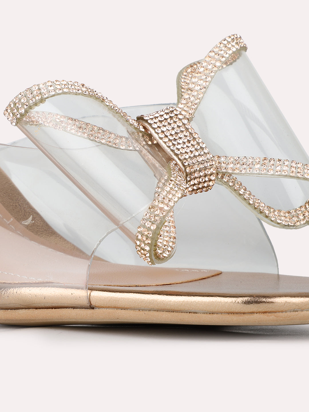 Womens Rose Gold Party Wear Transparent Square Toe Block Heels