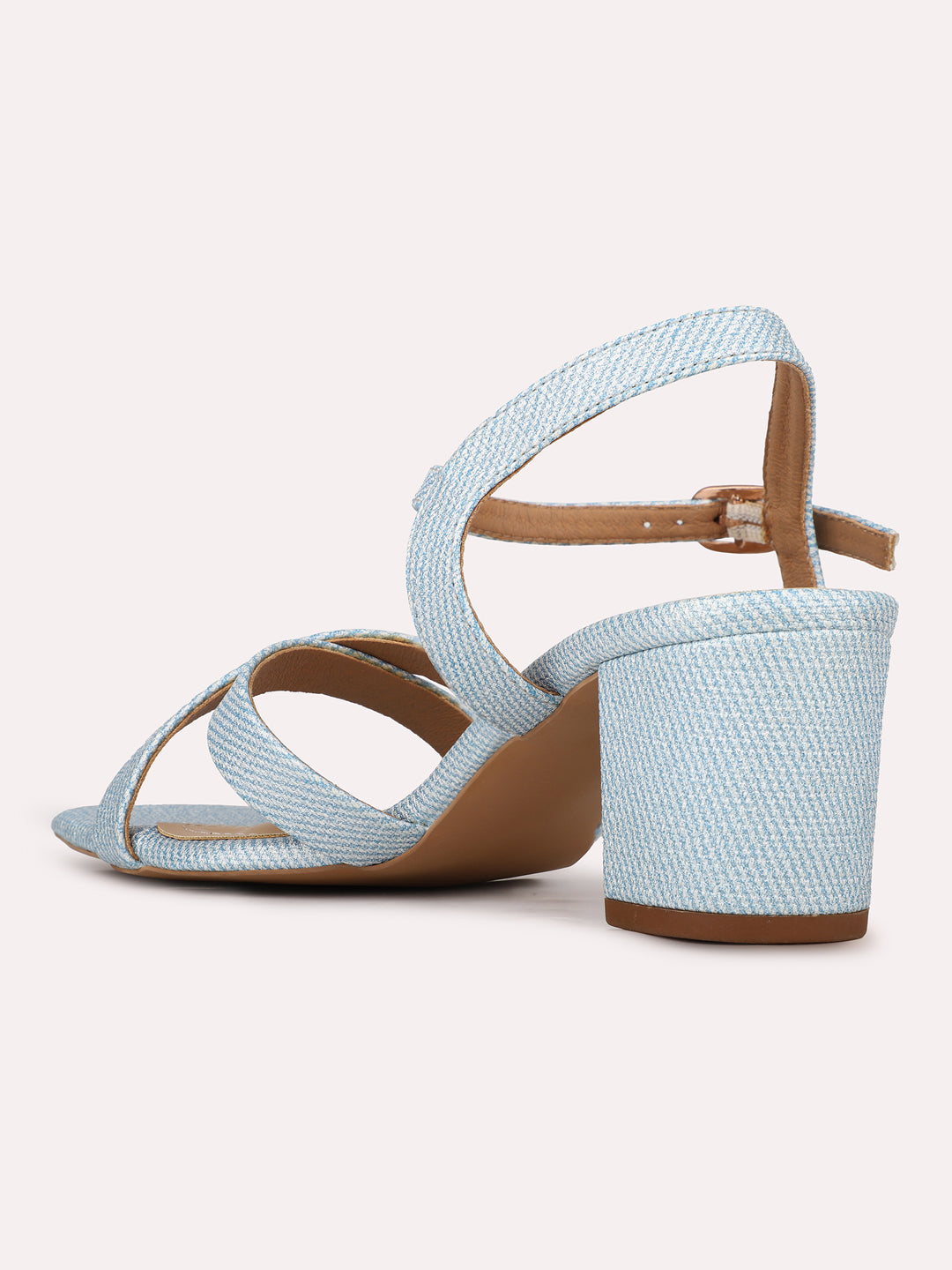 Womens Blue Solid Square Toe Party Wear Block Heel Sandals