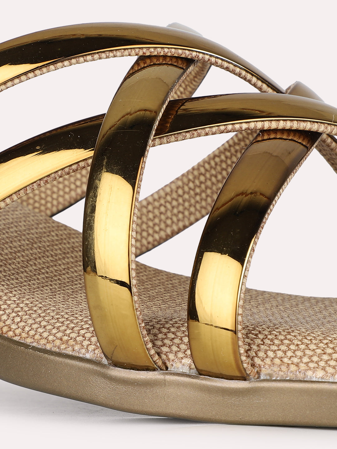 Womens Golden Party Wear Striped Square Toe Block Heel Sandals