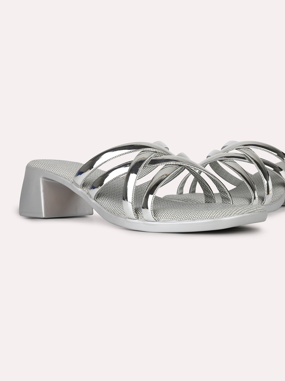 Womens Silver Party Wear Square Toe Block Heels