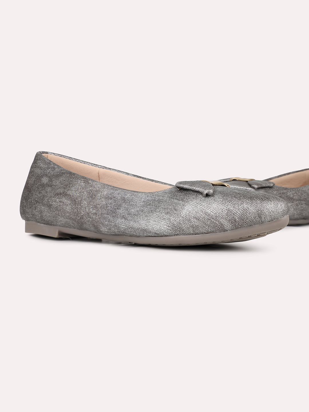 Womens Pewter Printed Pointed Toe Party Wear Ballerinas