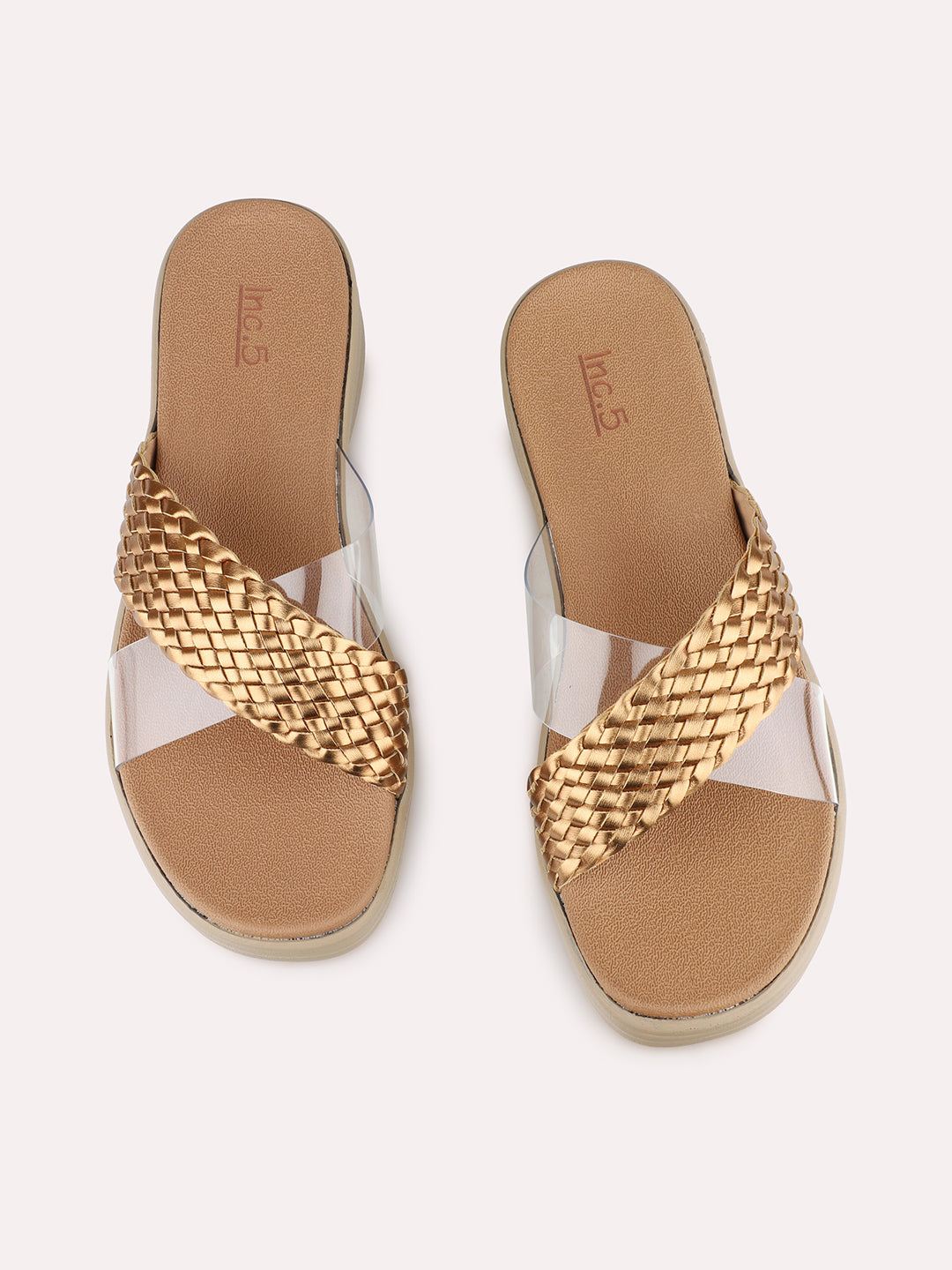 Womens Golden Casual Embellished Round Toe Sandal