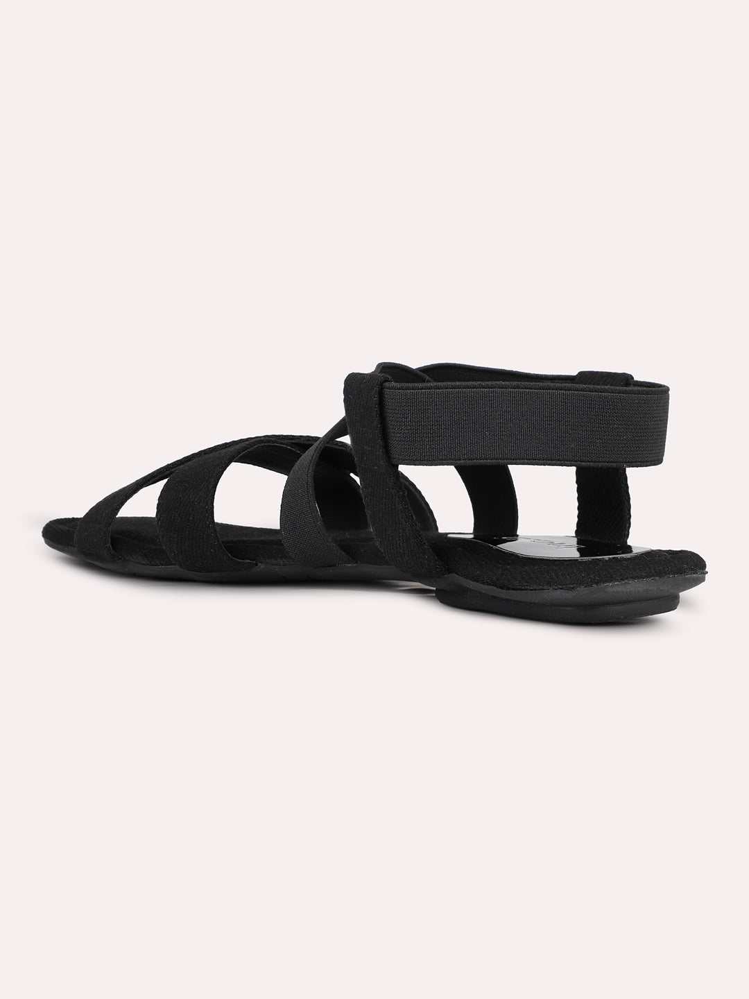 Womens Black Striped Open Toe Casual Flats