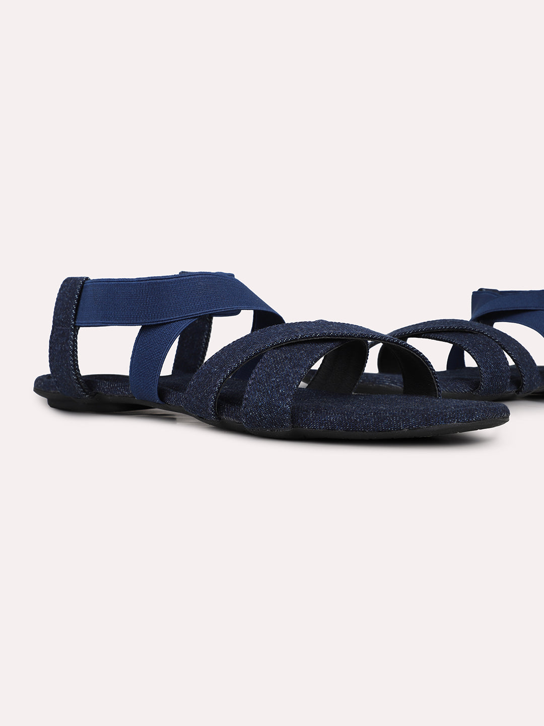 Womens Navy Striped Open Toe Casual Flat Sandals