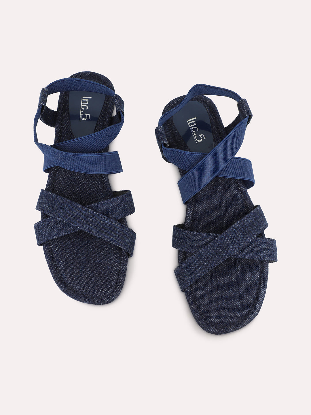 Womens Navy Striped Open Toe Casual Flats