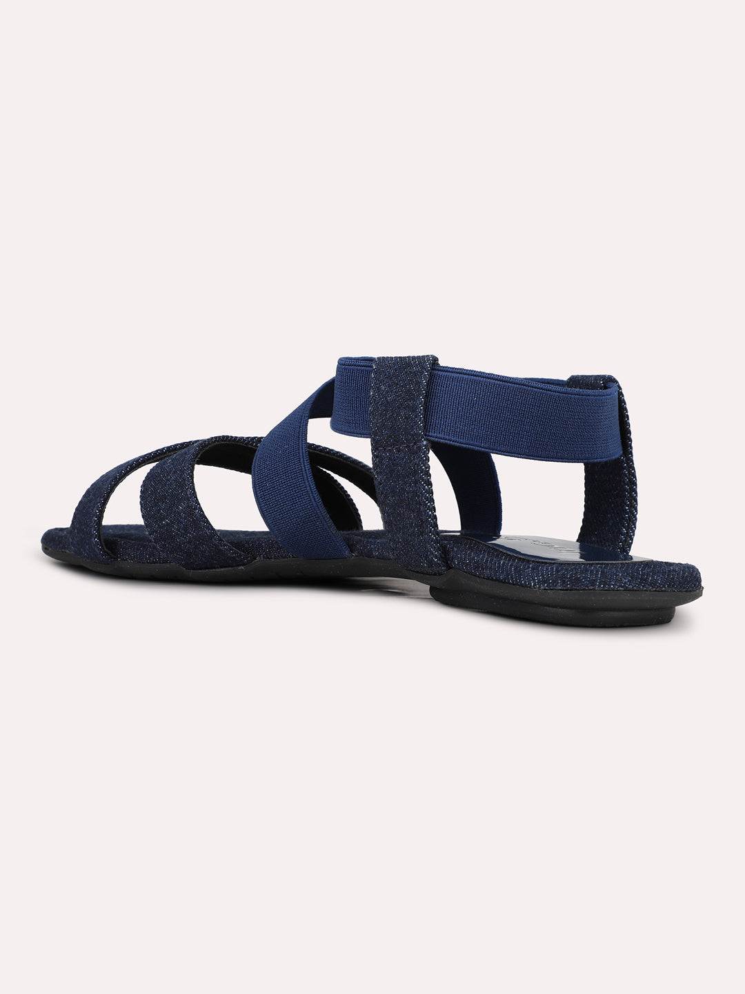 Womens Navy Striped Open Toe Casual Flat Sandals