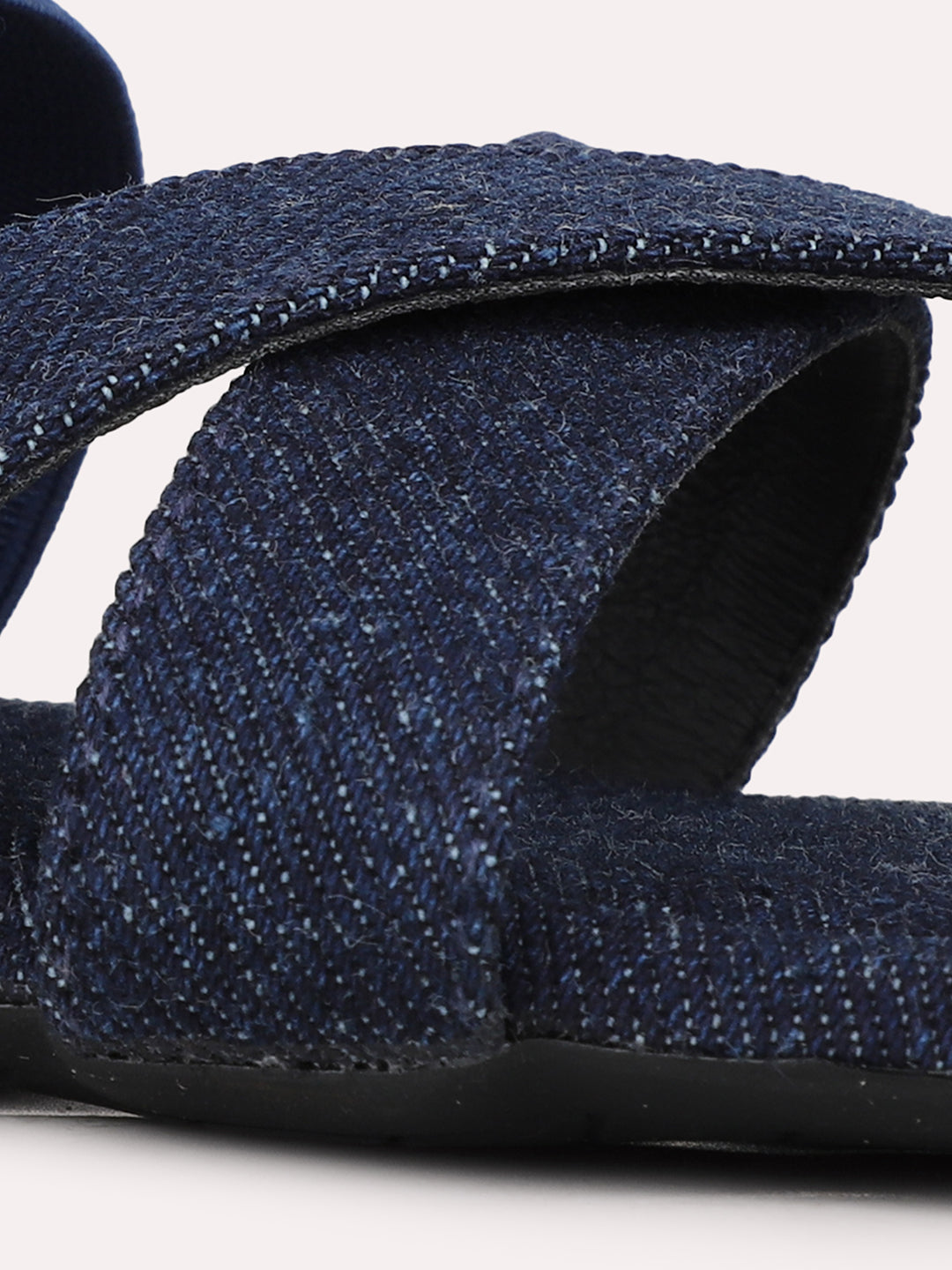 Womens Navy Striped Open Toe Casual Flats