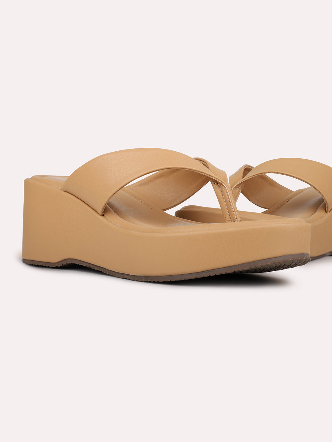 Womens Beige Solid Round Toe Party Wear Wedge Heel Sandals