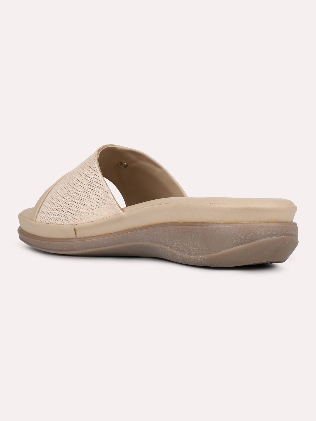 Womens Beige Solid Round Toe Casual Slip-On Flats