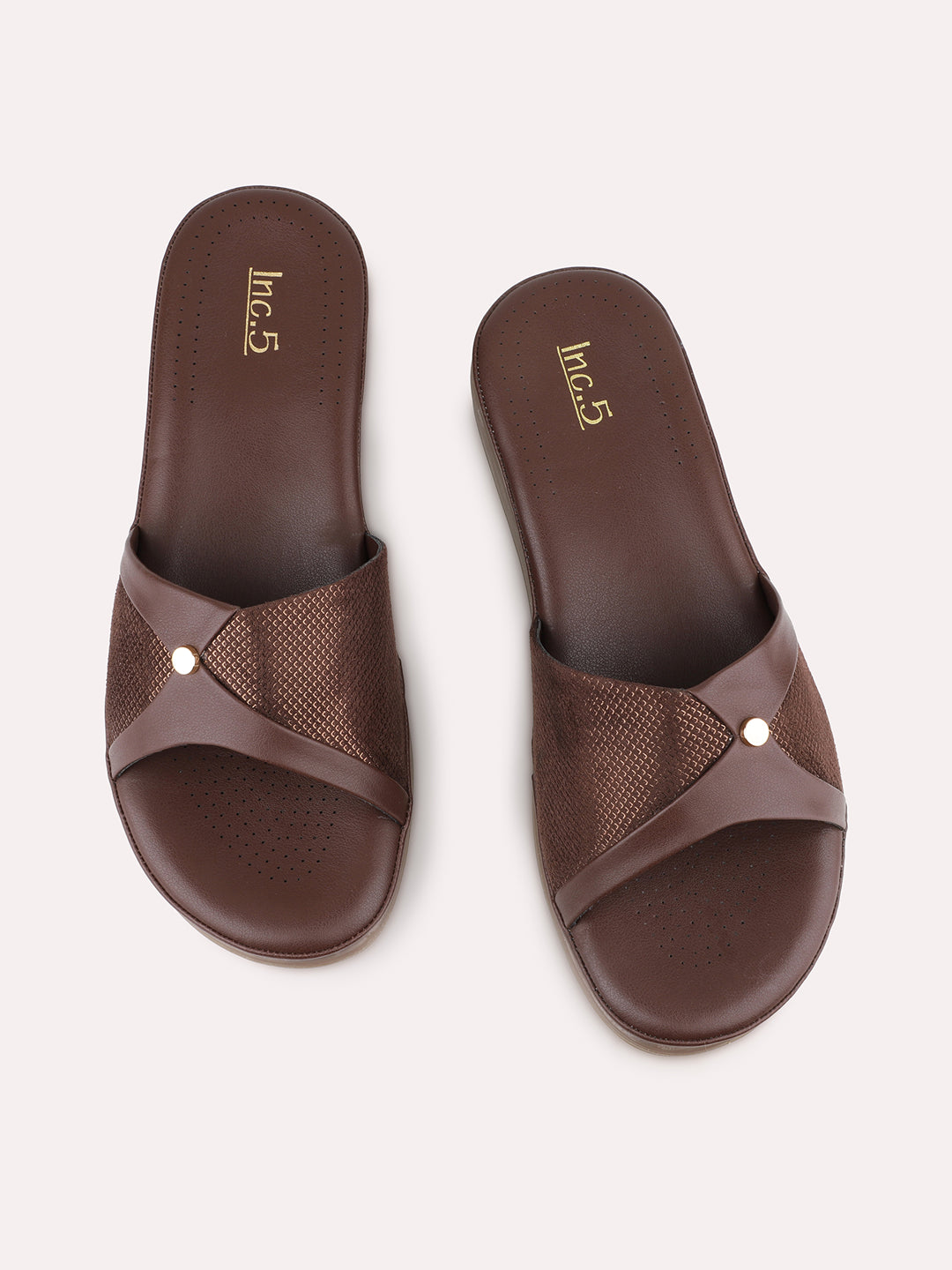 Womens Brown Solid Round Toe Casual Slip-On Flats