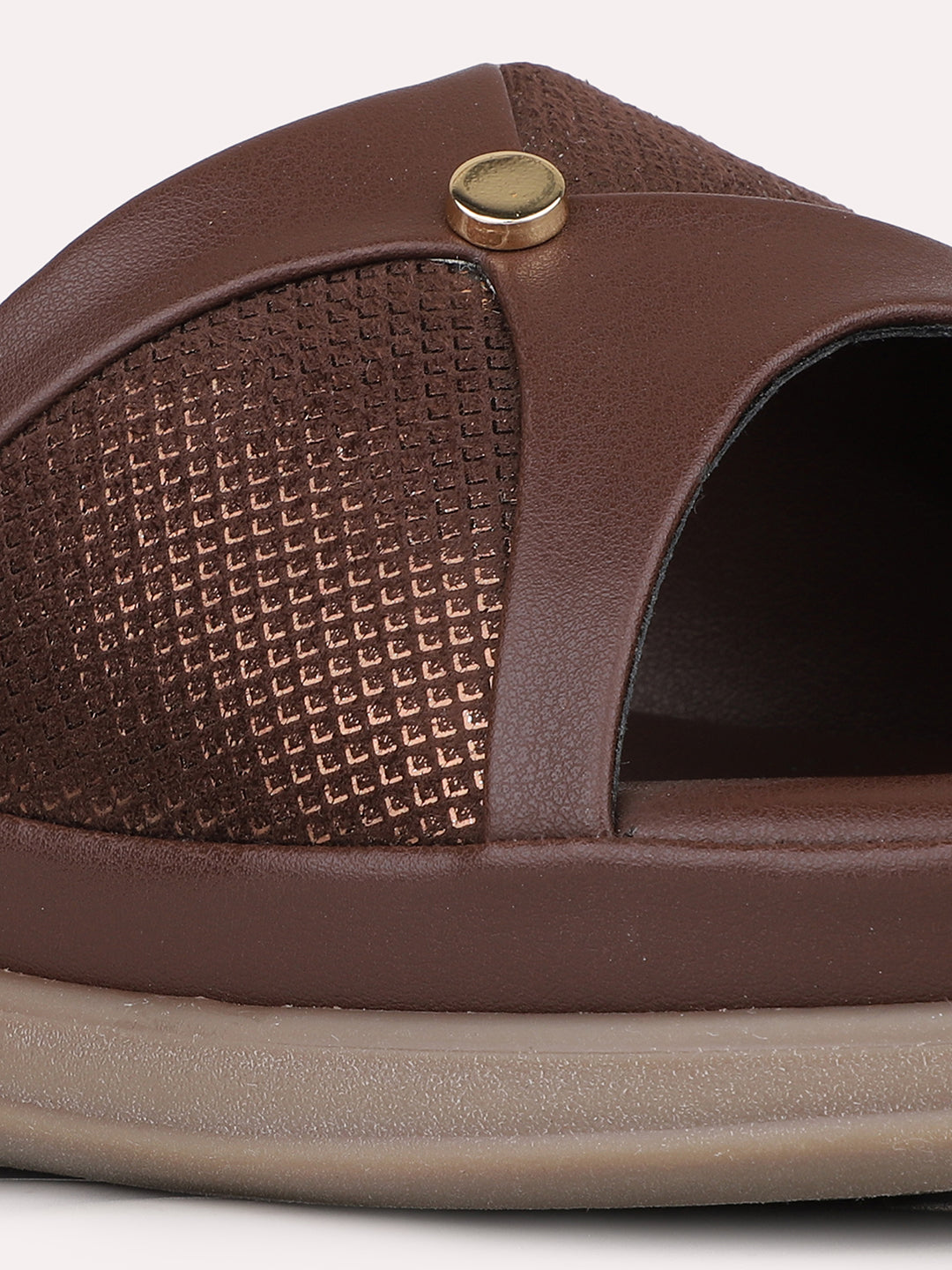 Womens Brown Solid Round Toe Casual Slip-On Flats