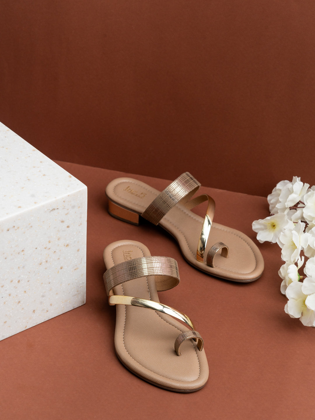 Womens Brown Party Wear Solid Square Toe Block Heel Sandals