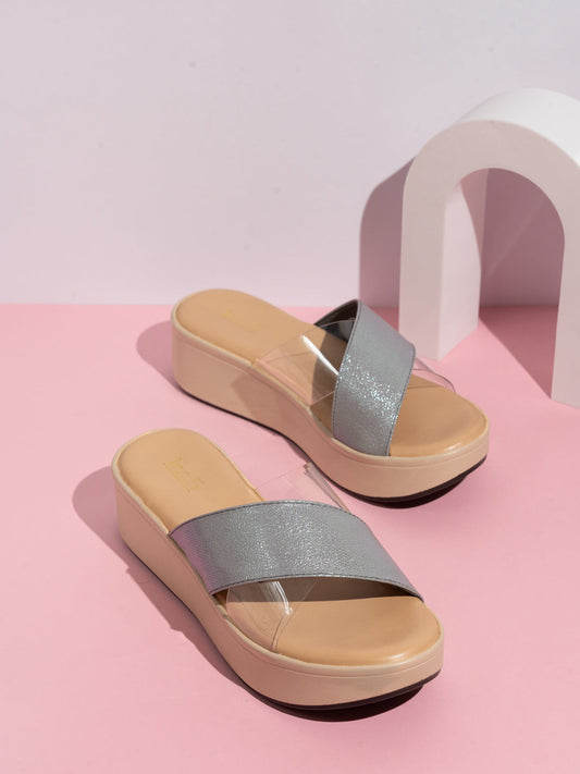 Womens Grey Casual Transparent Round Toe Sandals