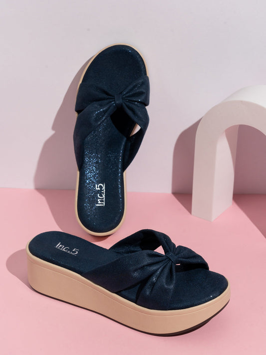 Womens Navy Casual Solid Round Toe Sandals