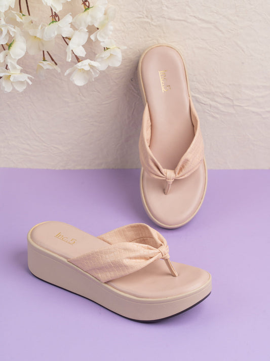 Womens Peach Solid Round Toe Casual Sandal