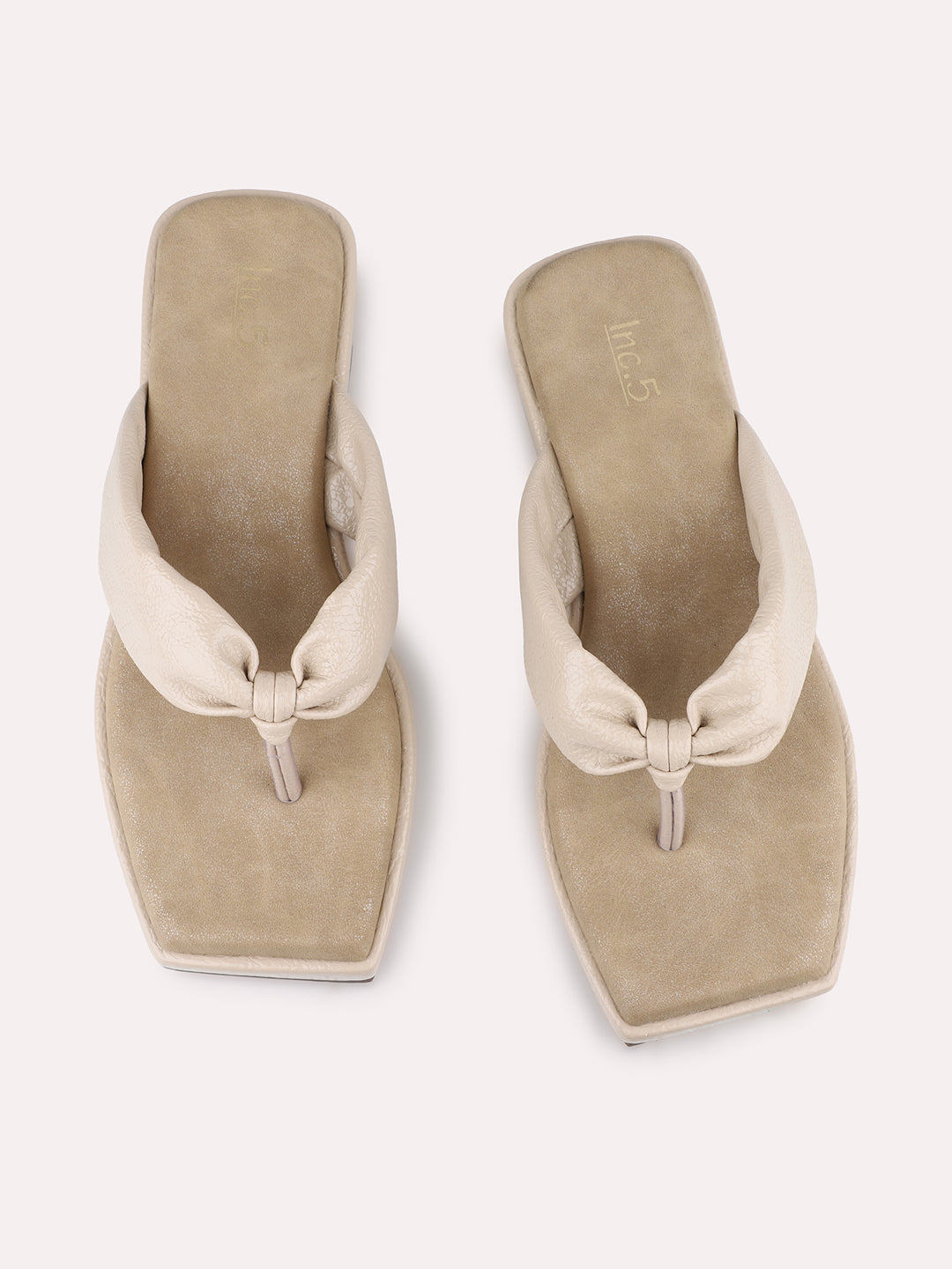 Womens Beige Solid V-Strap Casual Slip-On Flats