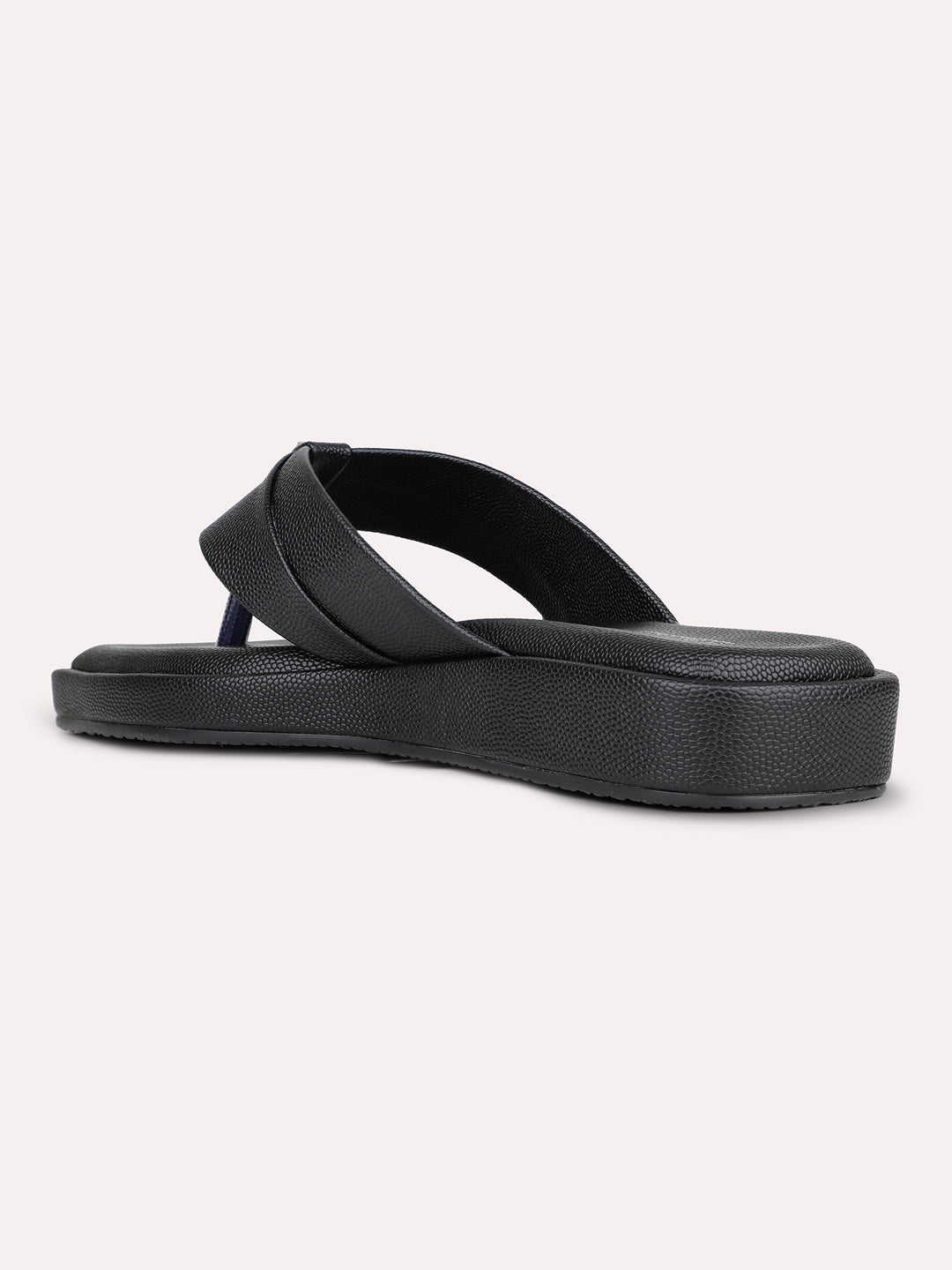 Womens Black Solid V-Strap Casual Slip-On Flats