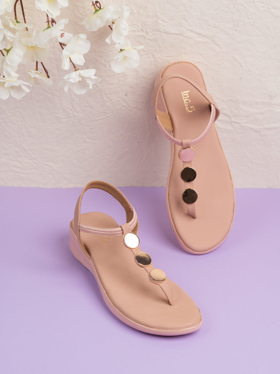 Womens Peach Casual Solid Round Toe Sandals