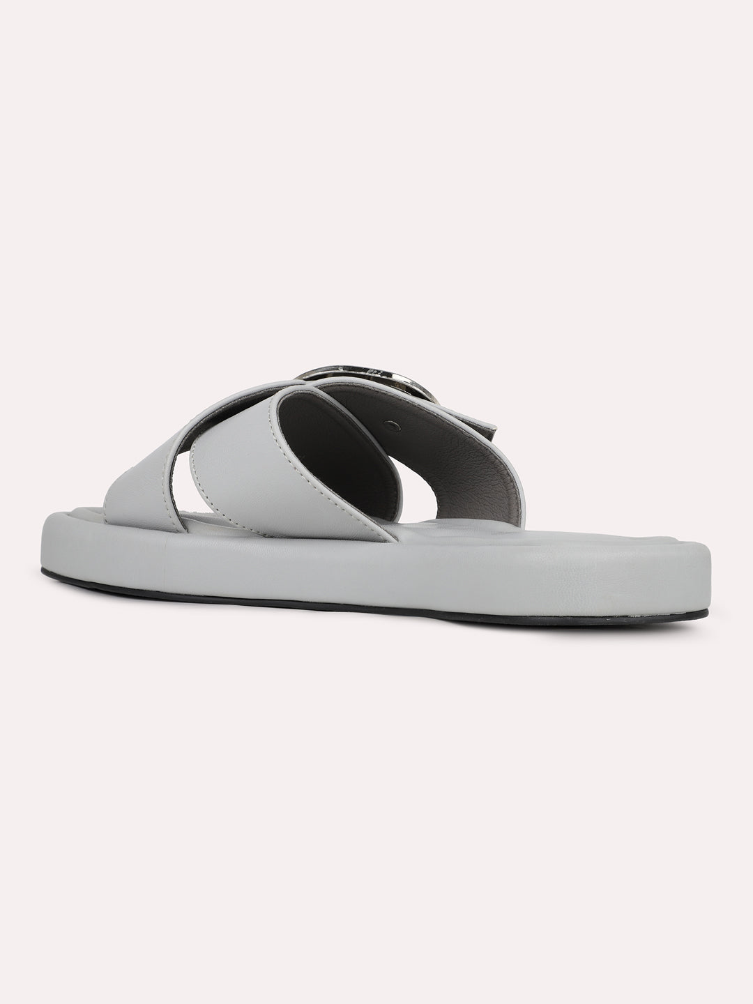 Womens Grey Solid Open Toe Casual Slip-On Flats