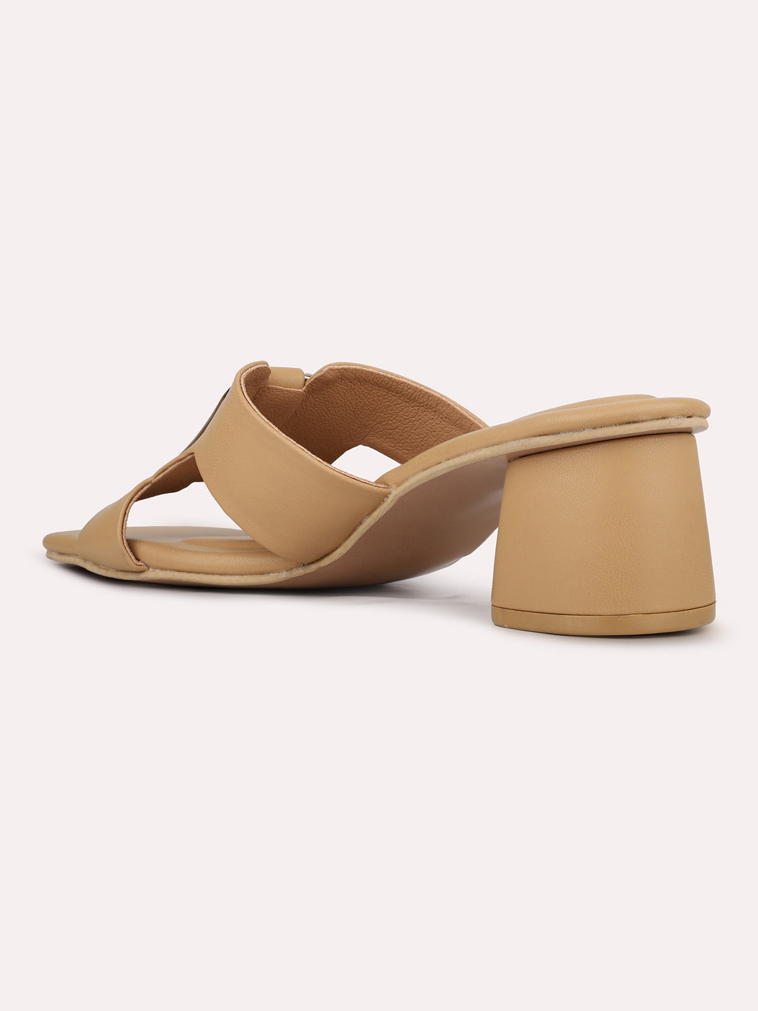 Womens Beige Solid Square Toe Party Wear Block Heel Sandals