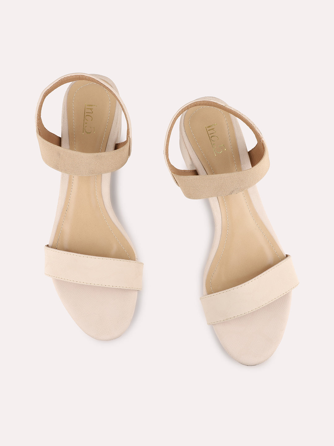 Womens Cream Party Wear Solid Round Toe Block Heel Sandals