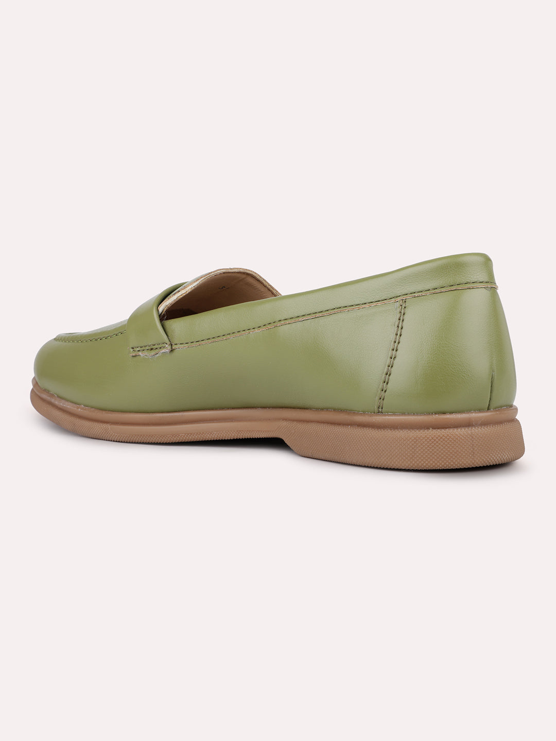 Womens Green Party Wear Solid Round Toe Moccasin