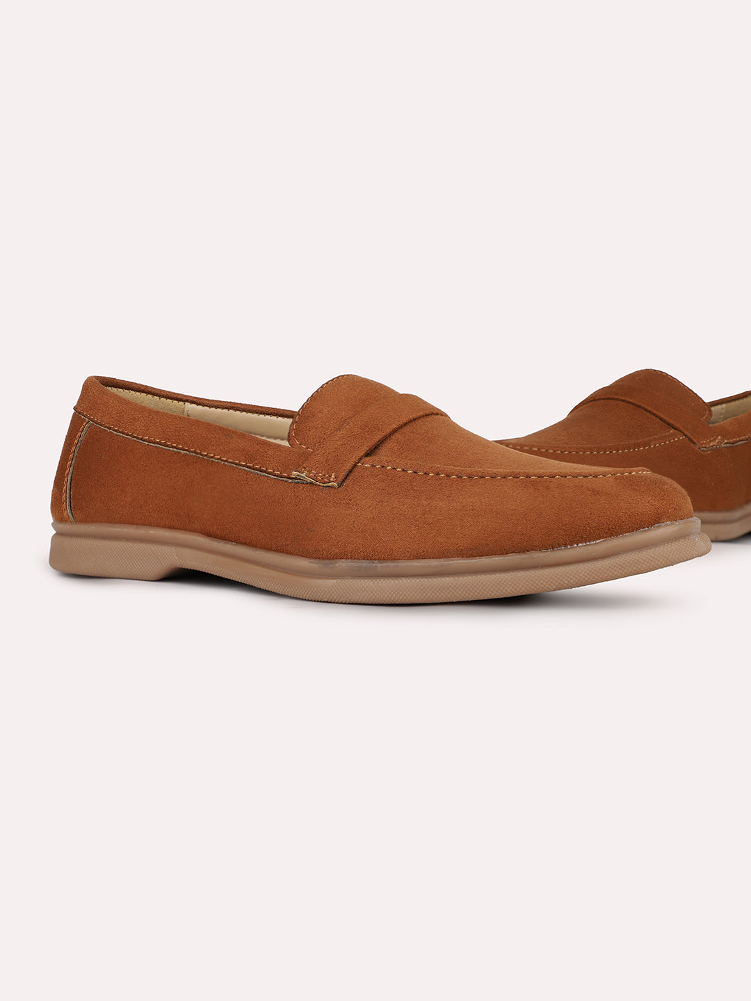 Womens Tan Party Wear Solid Round Toe Loafers