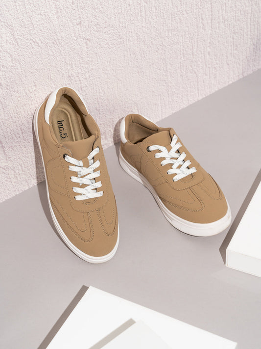 Womens Beige Casual Solid Round Toe Sneakers