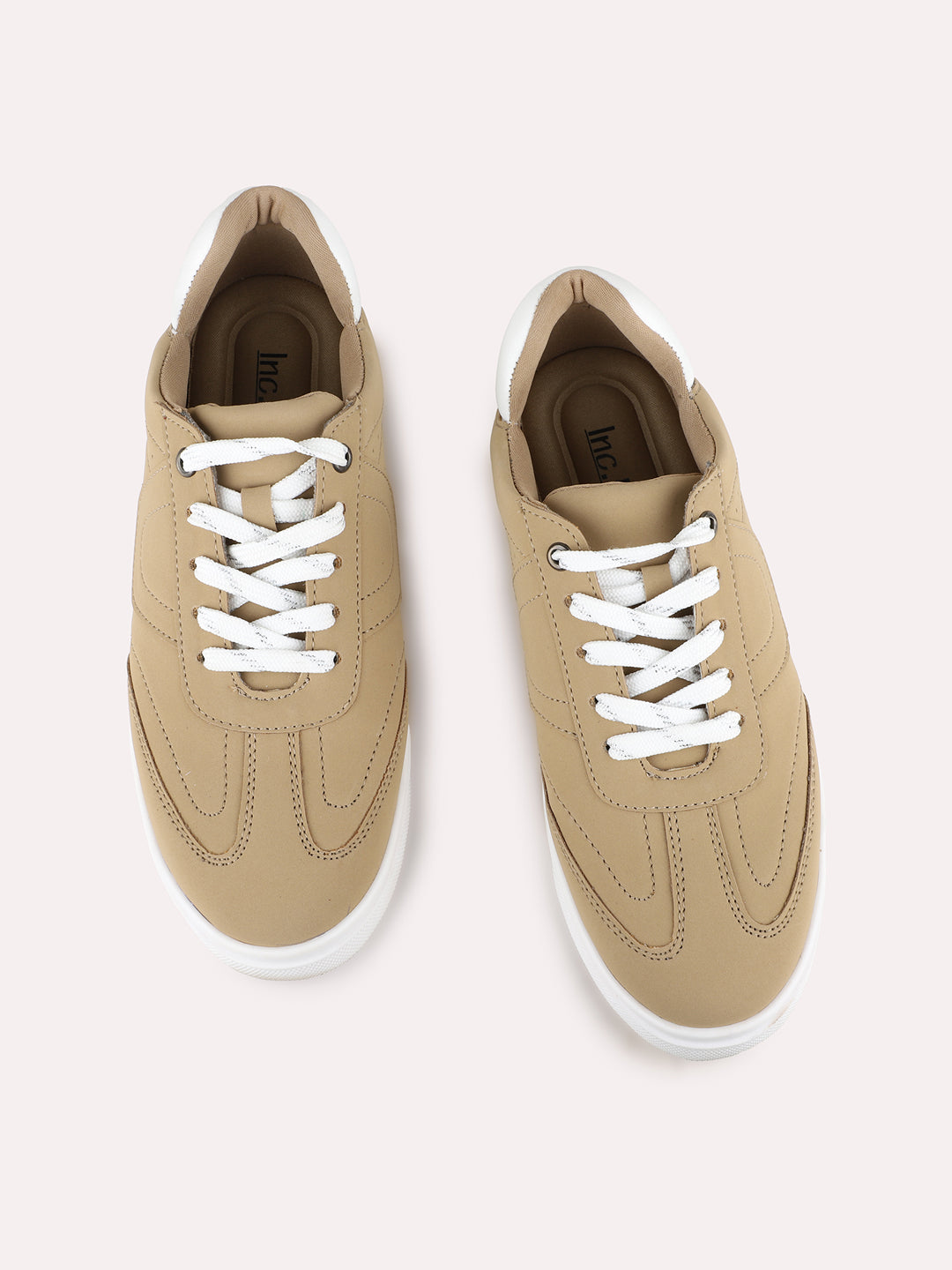 Womens Beige Casual Solid Round Toe Sneakers