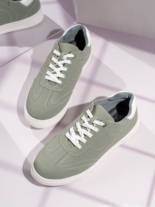 Womens Green Casual Solid Round Toe Sneakers