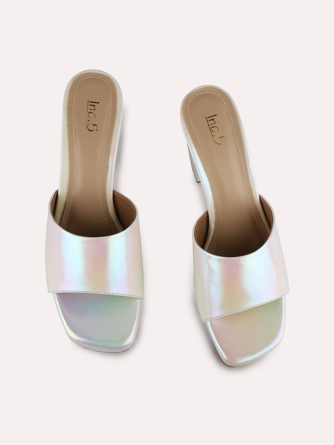 Womens Golden Party Wear Solid Round Toe Block Heels