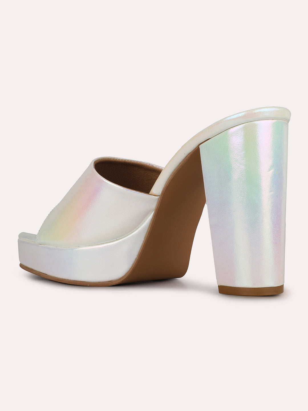Womens Golden Party Wear Solid Round Toe Block Heels
