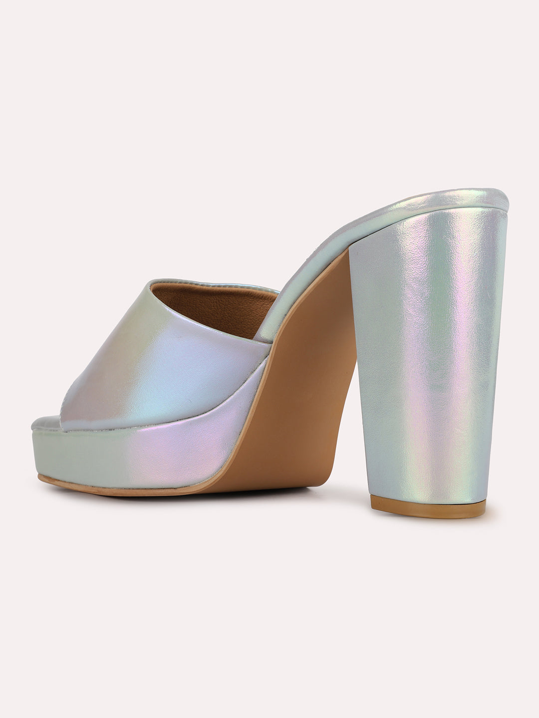 Womens Grey Party Wear Solid Round Toe Block Heels